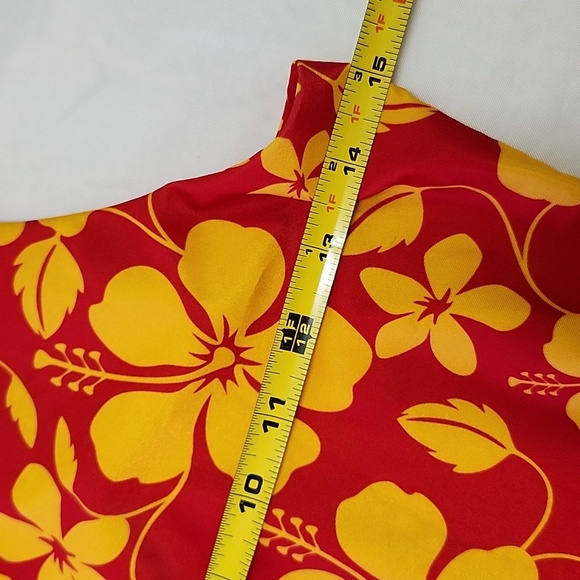 LIU LOVE Hawaii Hibiscus Red Yellow Floral One Piece Swimsuit Beach Medium - Picture 4 of 8